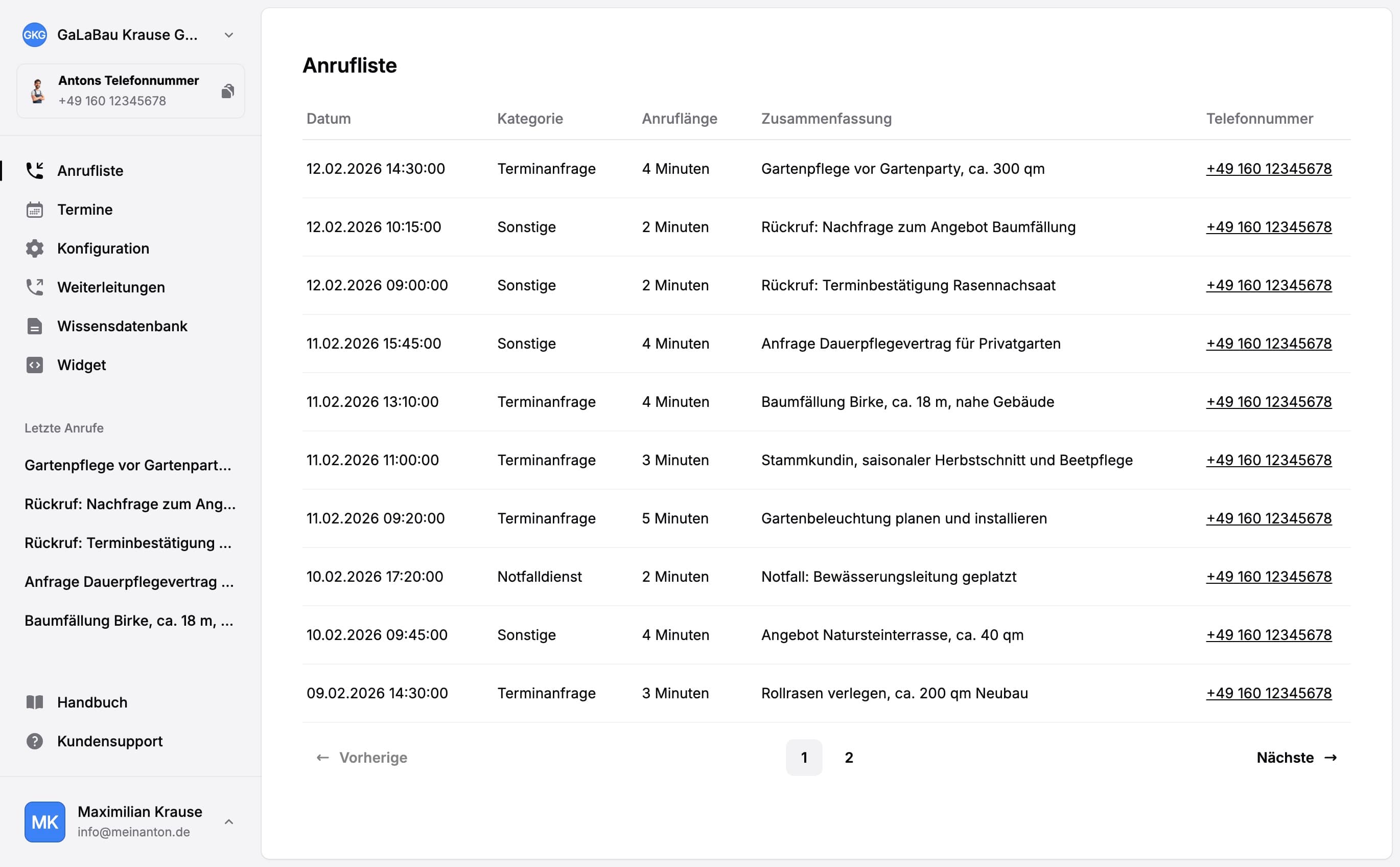Screenshot des Anton-Kundenportals
